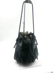 ■美品■J＆M DAVIDSON ジェイアンドエムデヴィッドソン　CARNIVAL  カーニバル L 巾着トートバッグ　フリンジバッグ　レザー　本革　ブラック　ロゴ　保存袋付き　レディース