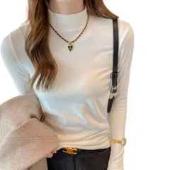 [レリカ] シンプル カジュアル 長袖 無地 ロンｔ ロング Tシャツ 丸首 カットソー インナー 重ね着 トップス レディース (JP, アルファベット, L, Regular, ホワイト) [ホワイト] [L Regular]