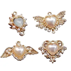 ハート 天使 翼 ラインストーン ペンダントトップ 2個セット bqs0395