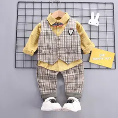 ☆ ライトブラウン ☆ 80CM ☆ フォーマルスーツ キッズ mw6040501 フォーマルスーツ キッズ カジュアル パンツスーツ フォーマル スーツ カジュアルスーツ ズボン チェック柄 パンツ シャツ 無地 ベスト 子供服 子ども服 男の子 子供