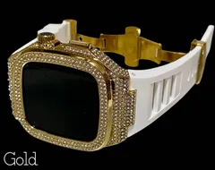 アップルウォッチケース　互換性対応 カスタム　カバー　保護　ギフト　44　４２　 45　46 キラキラ　ベルト　Apple　Watch　バンド セット series4/5/6/7/8/9/10/11　ホワイトゴールド１