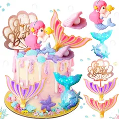 【数量限定】子供の日ケーキトッパー 貝殻のケーキデコレーション 子供の日プレゼント マーメイドの尾のケーキ装飾品 海の下のケーキ飾り付け 飾り付け 人魚姫のパーティー用品 [LaVenty]ピンクのリトルマーメイドのケーキトッパー 海星のケーキ飾り物
