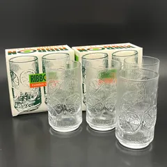 ◼︎未使用保管品◼︎【RIBBON】サッポロビール　リボンファッショングラス　レモン　4個セット　レトロ　アンティーク