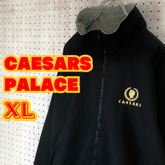 【ヴィンテージ】CAESARS PALACE　ラスベガス　ナイロンジャケット　刺繍ロゴ　XL　ブラック　US古着　MTJK2310-153