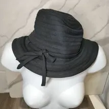 【美品】pierre cardin ピエール・カルダン 帽子 ブラック 59センチ 大きめ リボン 布製 レディース 日焼け UV 紫外線 美白 ハット ぼうし 黒 フェルト 秋物 冬物