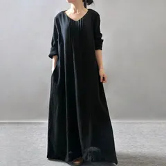 マキシ丈 ワンピース プルオーバー フレアワンピース マキシ アンクル丈 袖あり 長袖 ロールアップ Uネック ラウンドネック フレア ワイド ポケット 透け感 シャリシャリ 大人可愛い シンプル カジュアル 大人 上品 おしゃれ アジアン エスニック エキゾ