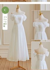 新品 未使用 ホワイト ウェディングドレス 抹胸 露肩袖 ロングドレス 可憐 高級感 姉妹団 伴娘服 小白ワンピース 登記 結婚式 発表会