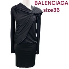 美品 バレンシアガ BALENCIAGA ドレープが素敵 美形 ワンピース 黒、ブラック 36、S M4J258 - メルカリ