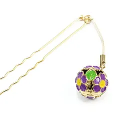 髪飾り 成人式 振袖 袴 花 紫 黄色 緑 ゴールド かんざし 鈴 花 鈴 桜鈴 桜 玉簪 玉かんざし U型 Uピン 和柄 ゆらゆら おしゃれ No.9-4782