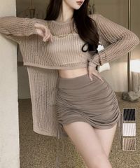  メッシュ編み サマーニット クルーネック 透け感 重ね着 ゆったり セクシー 透かし編みトップス