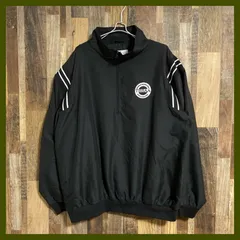 メンズ ハーフジップ ナイロンジャケット アウター 刺繍 ワンポイント 2XL ブラック 古着 長袖