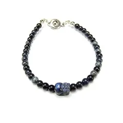 ディープブルーラブラドライトヒキュウ彫り小粒天然石ブレスレット蓄財運