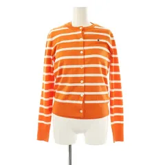 ポロ バイ ラルフローレン Polo by Ralph Lauren 近年モデル ボーダー柄 クルーネック アンサンブル ニット カーディガン 半袖カットソー XS S オレンジ 白 /MI ■OS