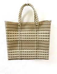 メキシコ製メルカドバッグSサイズ／ゴールド×ホワイトオリジナルチェーン柄