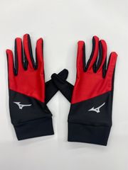 ミズノ フィールドグローブ　ベーシックグローブ　滑り止め付き手袋　(ブラック×レッド）M 23-24センチ