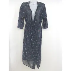 ◇ ◎ LOWRYS FARM 花柄 Vネック シアー 七分袖 膝下丈 シャツ ワンピース サイズ M ネイビー マルチ レディース  【中古】 【1206070012755】