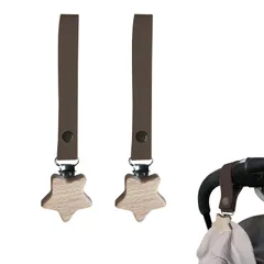 新品 aninako ブランケットクリップ ベビーカー 2本セット ベビーカー クリップ PUレザー 革 落下防止 ベビーカー アクセサリー 木製 ベビーカー用ブランケット (茶色*2)