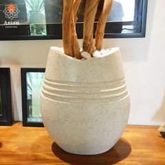 フラワーベース (単品40cmB) 鉢 ポット プランター おしゃれ 大理石 鉢植え 大きい 大型 モダン 花器 花瓶 インテリア 庭 屋外 屋内 枝物 黒 和モダン アジアン バリ