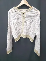 ◇ ⊇ mily bilet 長袖 ラメメッシュ編みクロップド前後２WAYカーディガン サイズM ライトベージュ イエロー レディース E  【1506110012586】