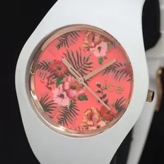 稼動 良品 アイスウォッチ ハイビスカス 花柄 ピンク文字盤 ラバーベルト QZ レディース腕時計 NSY 2000000 MTM