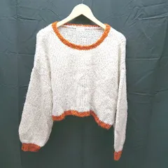◇ apres jour mignon ケーブル クロップド丈 バイカラー 長袖 ニット セーター サイズF アイボリー/オレンジ レディース E  【1303160009623】