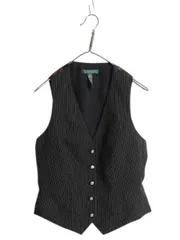 【お得なクーポン配布中!】 90s LAUREN ラルフローレン ストライプ テーラード ベスト レディース M 程 オールド ウール 前開き 重ね着 馬具 チェーン ビット ブラック