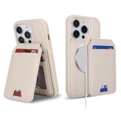 【人気商品】プロ/あいふぉん15pro通用 プロ/アイフォン15 ワイヤレス充電対応(アイホン15 分離式 背面カード収納 レザー 耐衝撃 マグセーフ 6.1インチ対応)-ベージュ スマホケース ケース pro iphone15 MagSafe Proケース