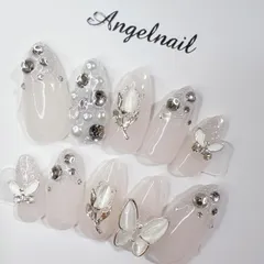 ネイルチップ　キラキラ　ちゅるん　透け感　ラメ　蝶々　韓国ネイル　量産型　地雷　ワンホン　フレンチガーリー　韓国ネイル