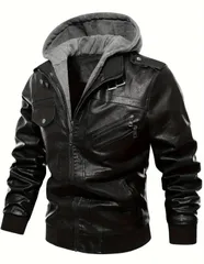 ライダースジャケット メンズ レザー バイクジャケット フェイクレザージャケット フード付き パーカー 防風 ブルゾン 大きいサイズ ジャンパー カジュアル アウター フード脱着可 2way おしゃれ アウトドア 防風 中綿入り 春 冬 秋 ジャケット