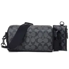 コーチ バッグ COACH コーティングキャンバス レザー シグネチャー アクセル コインケース ポーチ付き 2way クラッチ クロスボディ ショルダーバッグ チャコール CJ674