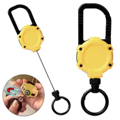 強力マグネット内蔵型 金属ワイヤー採用 最強 1キロまで耐久 リールキーホルダー カナビラ カラビナ 頑丈 伸びる キーホルダー リール キーチェーン からびな(イエロー) [イエロー]