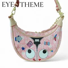 EYE THEME アイテーマ ピンク ホーボーバッグ キャラクター デザイン モノグラム柄 アップリケ ゴールドチェーン ショルダーバッグ キュート カジュアル レディース Mサイズ 目玉 バナナ ハート スター パッチワーク ポップ 696KZ