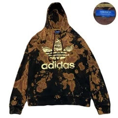 adidas アディダス Hoodie パーカー フーディ Sweatshirts スウェット Tie-dyePattern タイダイ柄 Bleached ブリーチ加工 プリントロゴ Cotton コットン Black 黒 Brown 茶 M相当