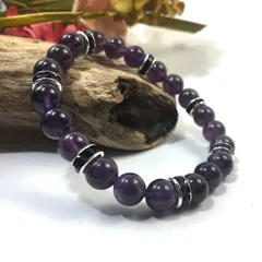 パワーストーン ブレスレット アメジスト 天然石ブレス (ブラック) 8mm レディース  ●