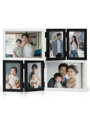 【特価商品】SUMGAR フォトフレーム 多面 ヒンジ付き折りたたみ式 卓上・壁掛け兼用 2L KG ハガキ 複数枚 ポストカード フレーム 壁装飾 シンプル 写真立て おしゃれ (ブラックとホワイト)