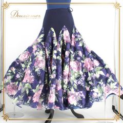 【美品 社交ダンス衣装】スカート レッスンウェア 練習着 紫 薄紫 緑 パープル ライラック グリーン 花柄 ゴージャス かわいい 綺麗 きれいめ 大人っぽい ロング エレガント ダンス ダンスウェア ふんわり 広がる おしゃれ イベント 舞台 ステージ