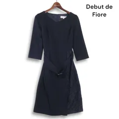 Debut de Fiore デビュードフィオレ 花柄 フラワー レース切替★  長袖 ベルト付き ワンピース Sz.36 レディース ネイビー