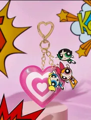 パワーパフガールズ　キーホルダー　パワパフ　THE POWERPUFF GIRLS　バブルス　バターカップ　ブロッサム　アメコミ　キャラクター　キーチャーム　キーリング　ハート　ピンク　可愛い　ギフト　プレゼント　海外雑貨