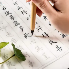 般若心経 写経用紙セット(２０枚入り写経紙＋筆ペン) 願文スペース付き なぞり書き 手本付き 大きいサイズ６７cm×３５cm 行幅ー５cm