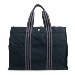エルメス フールトゥ GM トート ハンドバッグ キャンバス ブラック グレー 黒 シルバー金具 HERMES（中古）