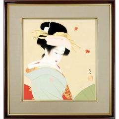 上村松園 『 お万の図 』 美人画 名品 複製 色紙 希少 茶道具 美品です。 上村松園 『 お万の図 』 美人画 名品 複製 色紙 希少 茶道具 美