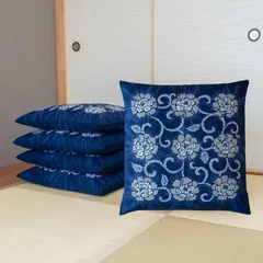 【新品】 座布団カバー ５枚組 銘仙判 55×59cm 綿100％ 【 日本製 】【 耐久性 【厚手 】【五客用】 全開ファスナー 【 業務用 飲食店 業務用 公民館 集会所 来客用 法事 会議室 】 おしゃれ ざぶとんカバー (ネイビー（紺） ５枚組) 0