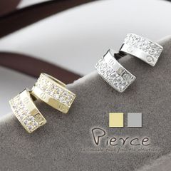 ピアス ハーフ フープ レディース ビスデザイン ジルコニア 18金 18kコーティング イエローゴールド シルバー ホワイトゴールド K18GP