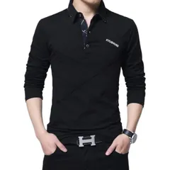 [Lopis] ポロシャツ メンズ 長袖 襟付き トップス おしゃれ 大人 無地 ビジネス カジュアル ゴルフウェア 大きいサイズ 着心地 快適 (JP, アルファベット, 3XL, ブラック) [ブラック] [3XL]