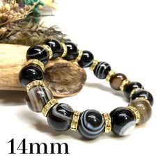 レッドアゲート オニキス ブレスレット 14mm - メルカリ