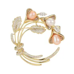 淡水真珠花ブローチジルコン花コサージュお洒落胸飾り入学式卒業式結婚式お誕生日記念日母の日クリスマスなどの贈り物ギフトBOX付き