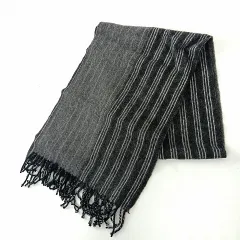 タケオキクチ TAKEO KIKUCHI カシミヤ ストライプ フリンジ 黒 ブラック マフラーのサムネイル