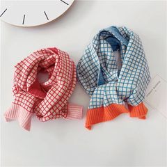 【即納】新品キッズカラフルギンガムチェック柄ニットマフラーストール韓国子供服赤青