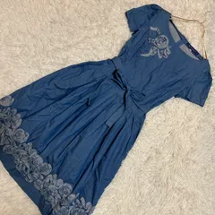 《美品》M'S GRACY 花モチーフワンピース ブルー 40 ナチュラル 可愛い