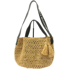 STELLA McCARTNEY ステラ マッカートニー ラフィアバケット  ロゴレザーショルダーかごバッグ  ベージュ -